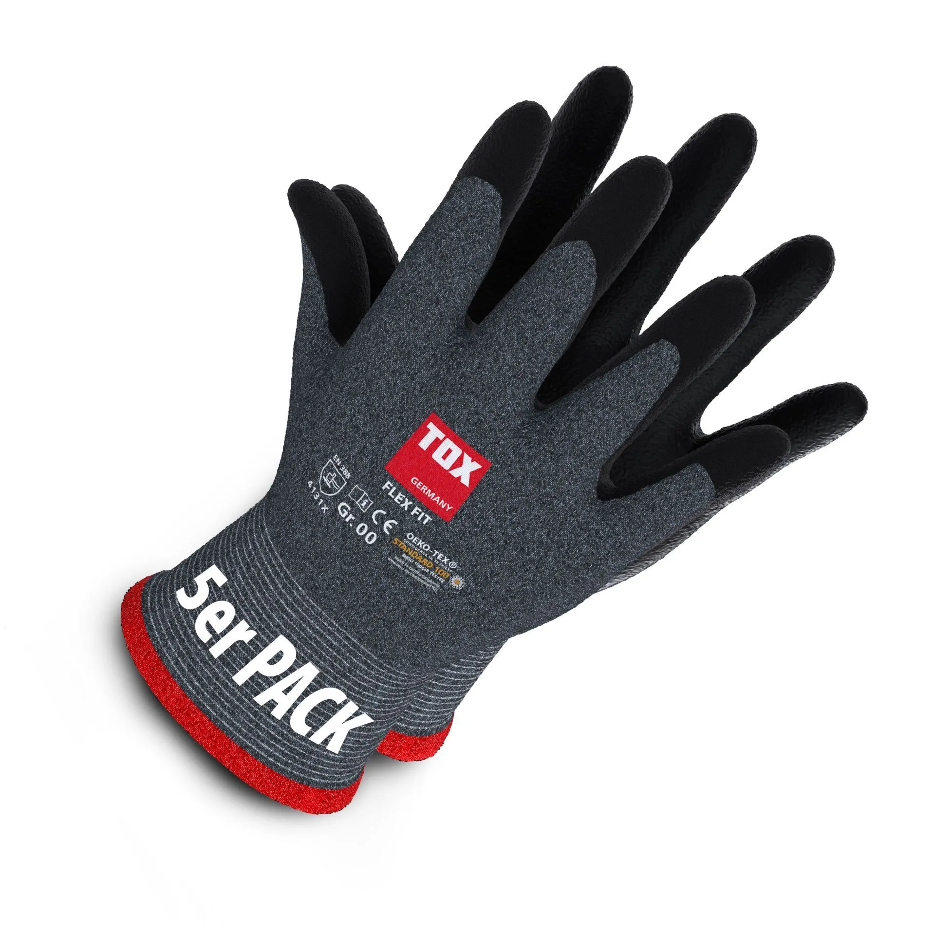 TOX Flex Fit Arbeitshandschuhe , Montagehandschuhe Gr. 10 (5 Paar) 006900110