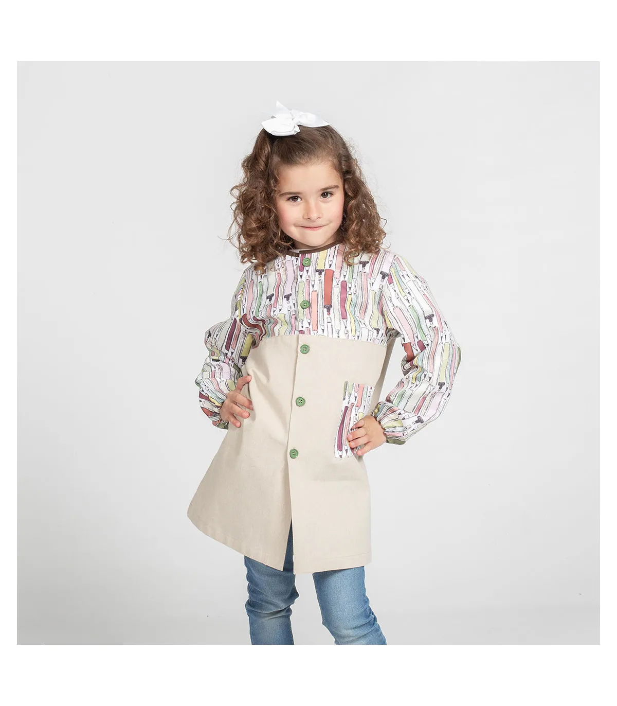 Babi Rotus beige mit Tasche und Design von Rotatoren in Bio-Lonet-Gewebe UNIFORMES GARY'S 300014