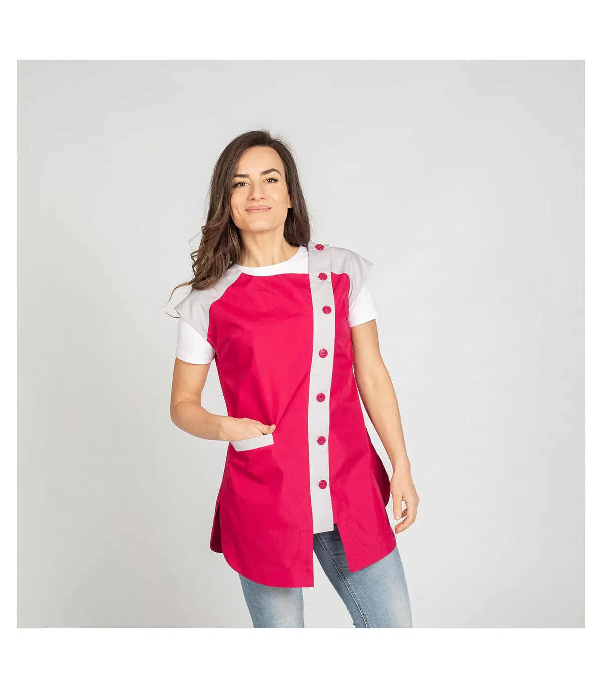 Bichromatische Frauen Bluse mit Tasche und Knöpfe in Flachgewebe Fucsia UNIFORMEN GARY'S 600013
