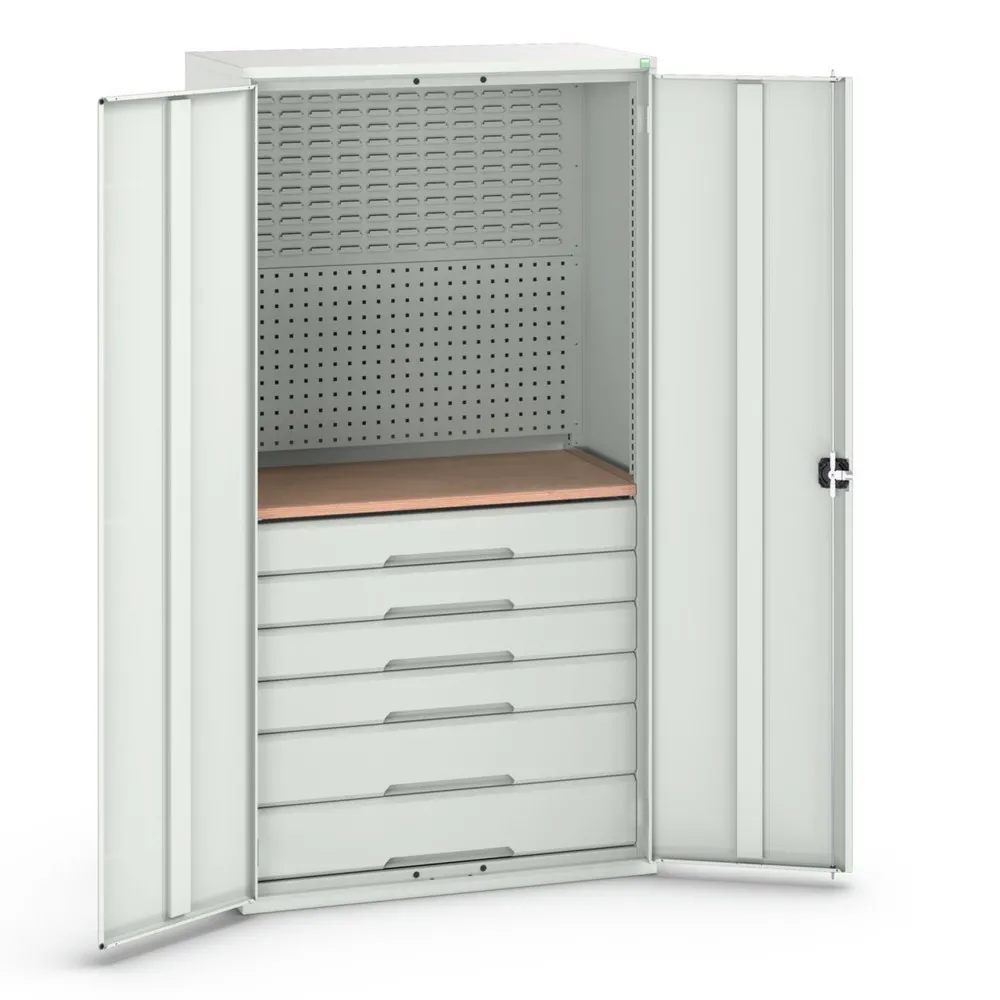 bott verso Flügeltürschrank mit 6 Schubladen, mit Rückwand und Arbeitsplatte, BxTxH: 1050 x550 x 2000 mm