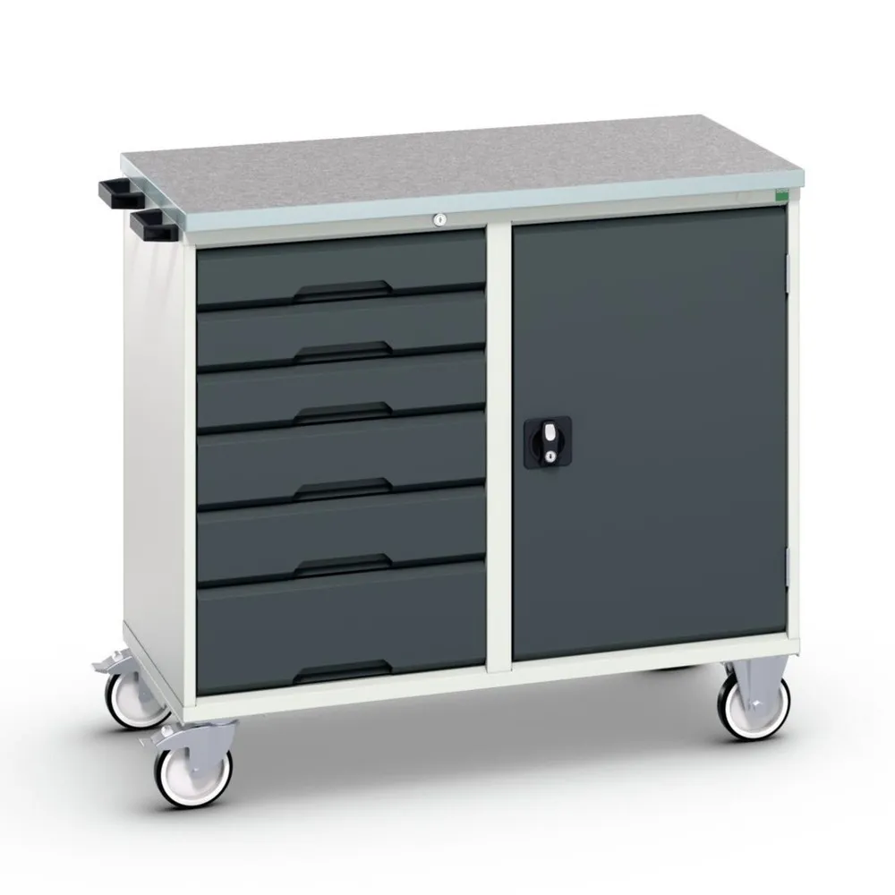 bott verso Montagewagen, mit 6 Schubladen, Tür und Linoleum-Top, BxTxH: 1050 x 600 x 980 mm
