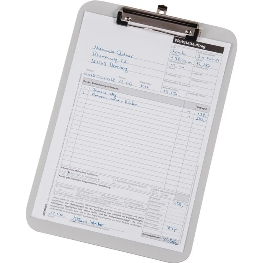 EICHNER Klemmbrett, DIN A4, ABS mit ausziehbarer Hakenöse, grau