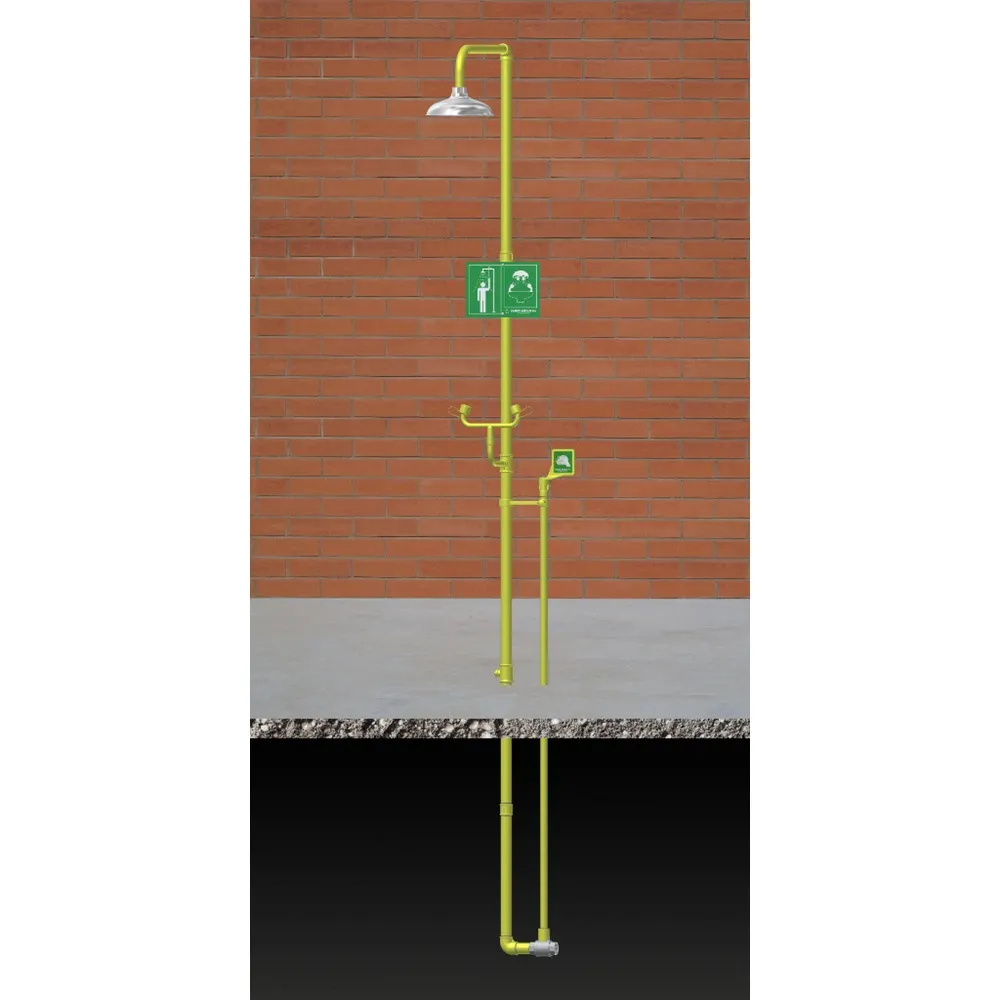 Erbstößer® Körper- /Augendusche, DIN EN 15154-5, Standmodell, Edelstahl-Duschkopf/Wasserverteiler, frostsicher