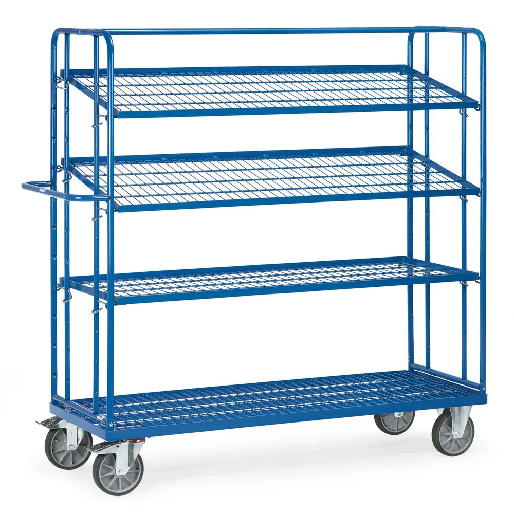 fetra® Eurokasten-Etagenwagen, TK 500 kg, mit Gitterböden à 1.650 x 610 mm