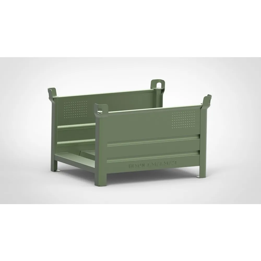 HESON® Stapelbehälter für Langgut, 2 Seiten offen, lackiert, BxT 1.000 x 800 mm, resedagrün