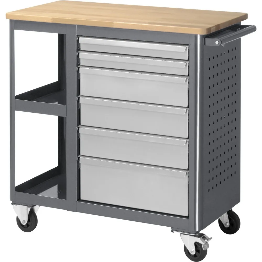 RAU Werkstattwagen, HxBxT 950 x 960 x 450 mm, 6 Schubladen, Arbeitsplatte Buche