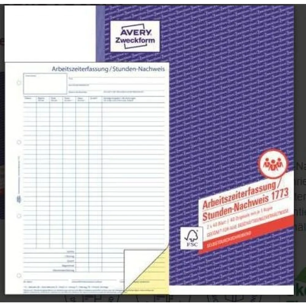 Avery Zweckform Stundennachweis 1773 DIN A4 2x40Blatt