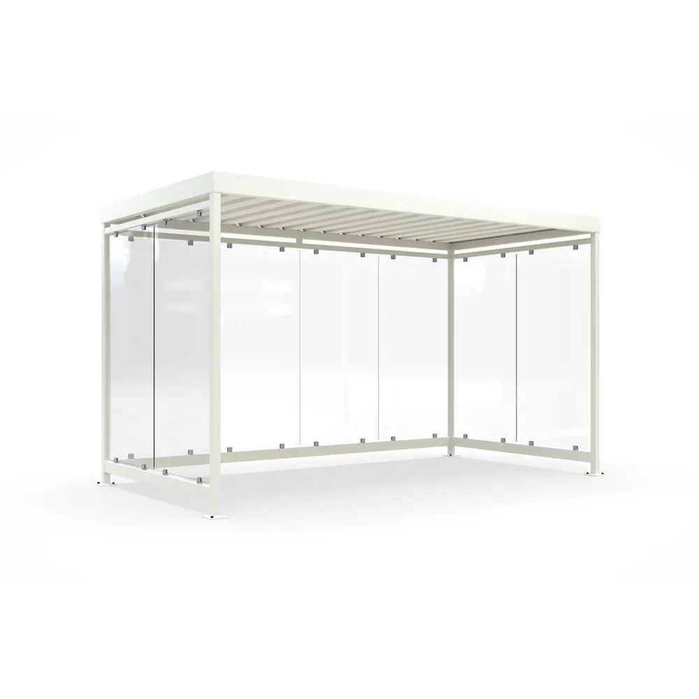 wsm® Raucherunterstand, fertig montiert, für 9-10 Personen, 8 Elemente, RAL 9002 grauweiß - ohne Glasdekor