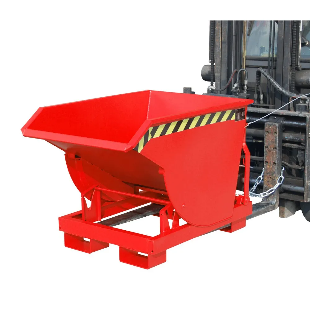 Bauer® Kippbehälter mit Abrollmechanik Premium, tiefe Bauform, lackiert, ohne Deckel, Volumen 0,3 m³, RAL 3000 feuerrot