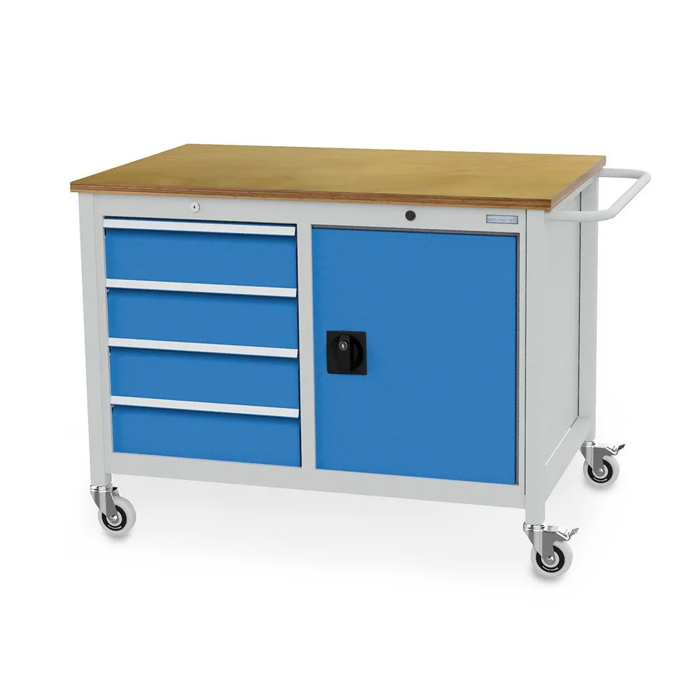 Bedrunka+Hirth Mobile Werkbank, Schrank, 4 Schubladen, lichtblau