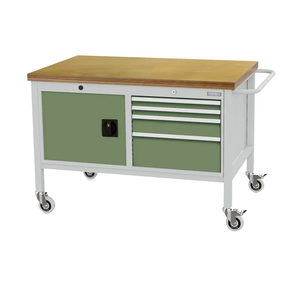 Bedrunka+Hirth Mobile Werkbank, Schrank, 4 Schubladen in verschiedenen Höhen, resedagrün