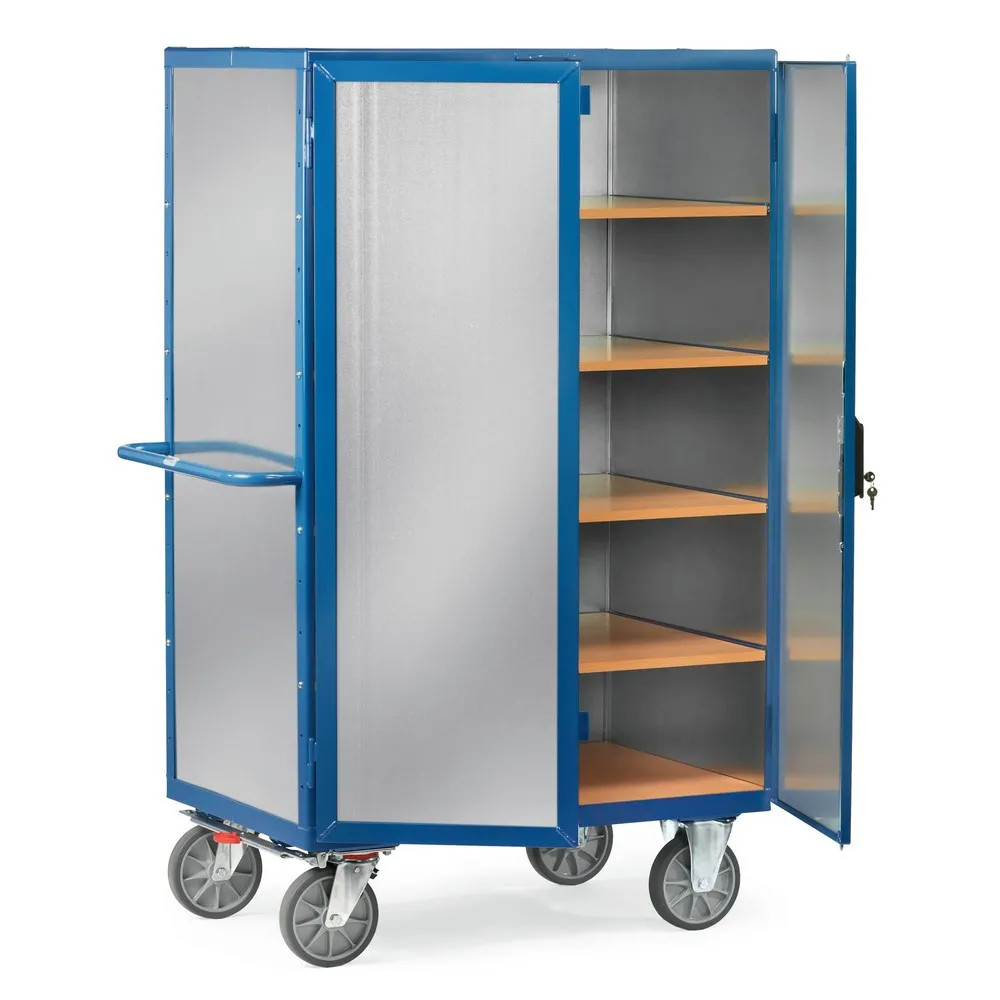 fetra® Schrankwagen, geschlossen, mit Doppelflügeltür, Stahlblech, 5 Etagen à 1.000 x 680 mm
