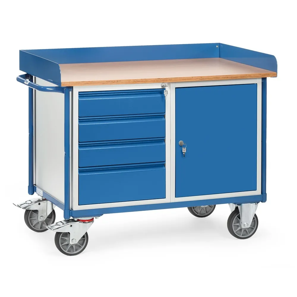 fetra® Werkstattwagen mit hohem Rand, Schrank, 4 Schubladen, TK 400 kg