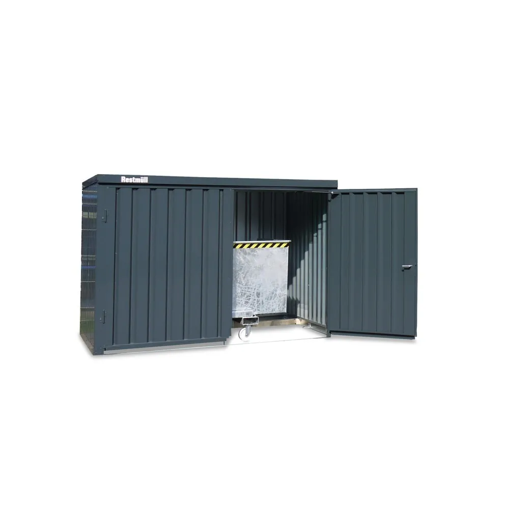 FLADAFI® Materialcontainer, verzinkt, zerlegt, 4 m², ohne Boden, HxBxT 2.115 x 2.100 x 2.170 mm, Doppelflügeltür (asymmetrische Teilung), mittig in Breitseite