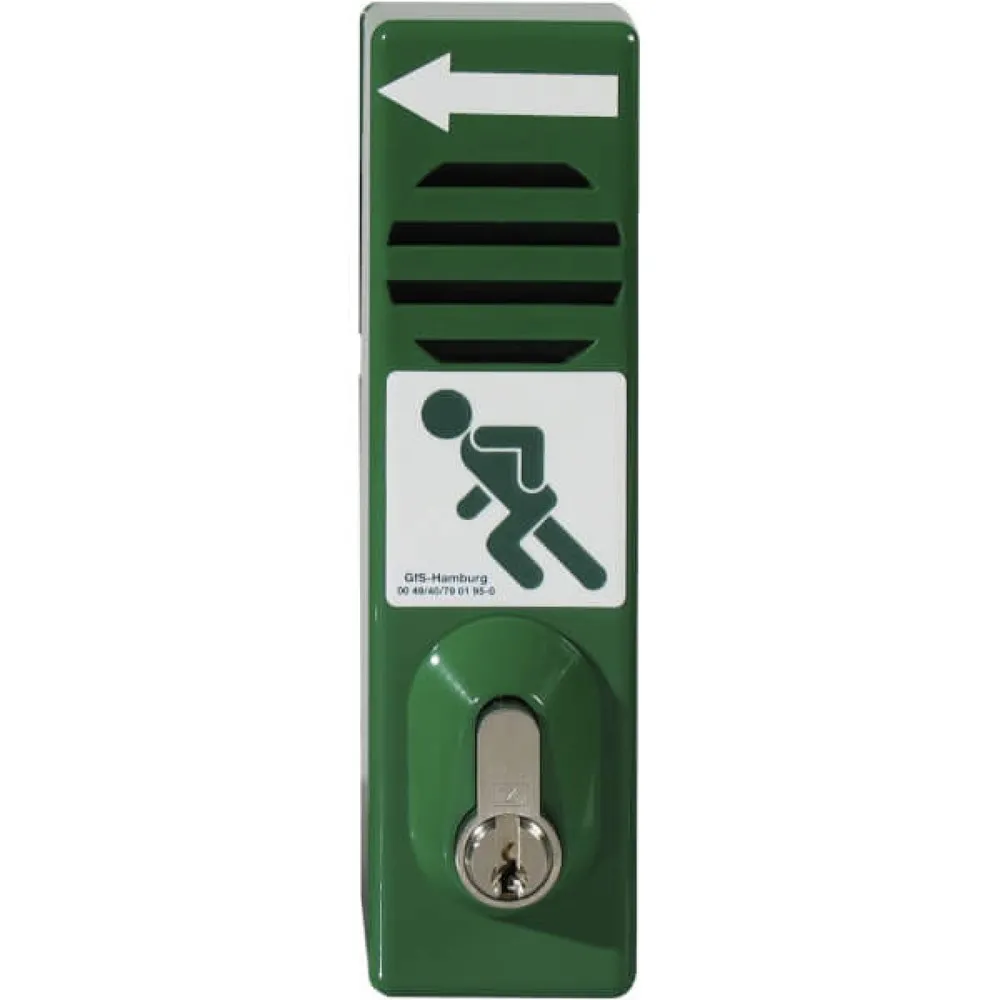 GfS Schwenk-Türwächter grün mit eingebautem Profilhalbzylinder