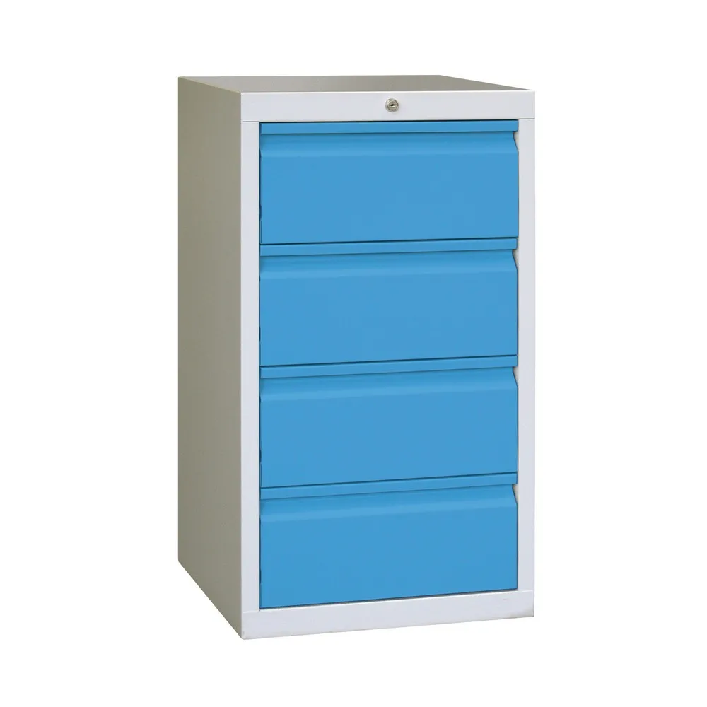 PAVOY Leichter Schubladenschrank, Rollenführung, Schubladen 4x200 mm, Breite 500 mm, lichtblau, lichtgrau