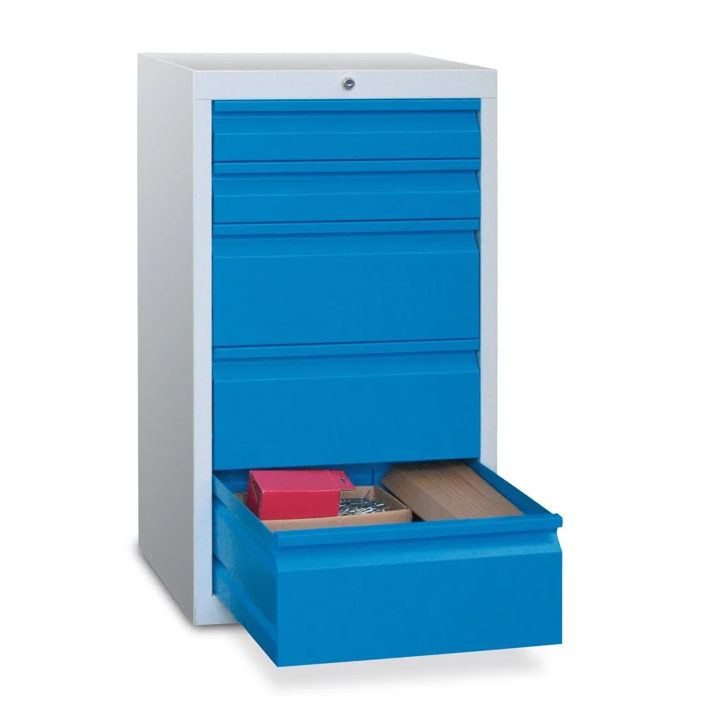 PAVOY Leichter Schubladenschrank, Rollenführung, Schubladen 2x100 + 3x200 mm, Breite 500 mm, feuerrot, lichtgrau