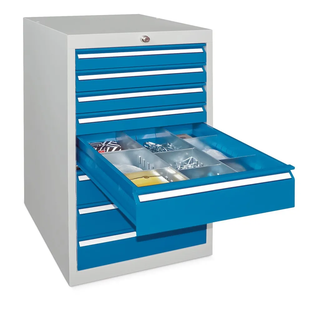 PAVOY Schubladenschrank, Höhe 1.000 mm, Schubladen 7x100 + 1x200 mm, Breite 500 mm, lichtgrau, anthrazitgrau