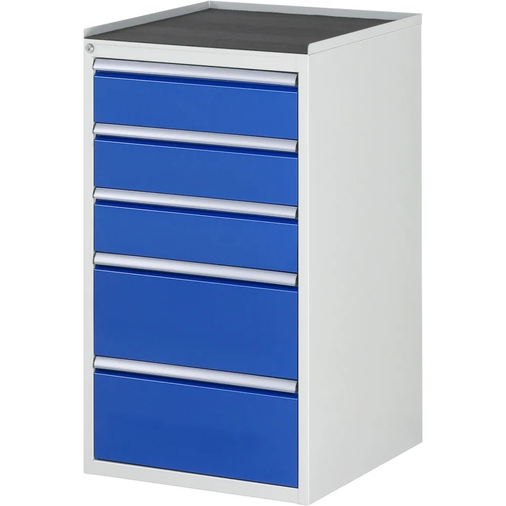 RAU Schubladenschrank Serie 7000, HxBxT 1.035 x 580 x 650 mm, 5 x 100%-Auszug-Schubladen 3 x 150, 2 x 240 mm, Arbeitsplatte Metall