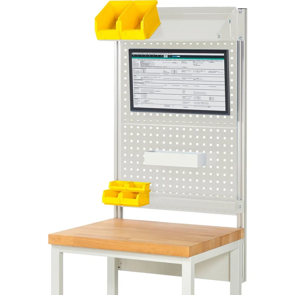 RAU Werkbank-Aufbau, HxBxT 1.130 x 750 x 350 mm, mit 1 neigbaren Metallablage, 1 Halteschiene und 1 Flachbildschirmhalter, Komplettset 02 für Produktbreite 750 mm