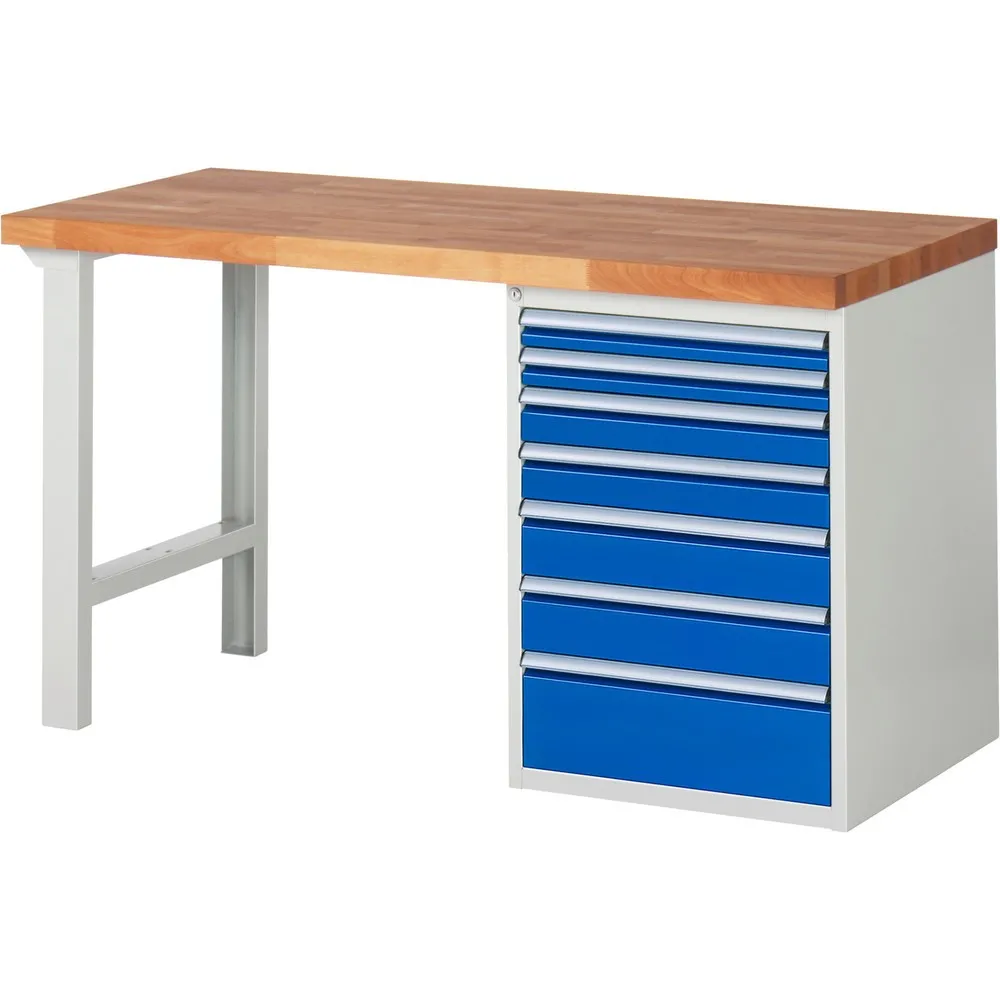 RAU Werkbank Serie 7000, 1 Container, HxBxT 890 x 1.500 x 700 mm, 7 x 90%-Auszug-Schubladen, Schubladen-TK 100 kg