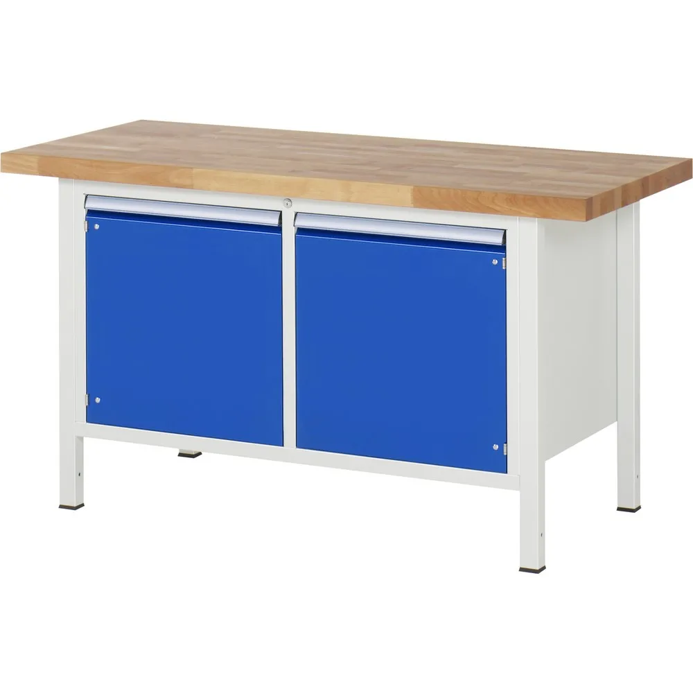 RAU Werkbank Serie 8000, 1 Doppel-Container, 2 Flügeltüren, HxBxT 840-1.040 x 1.500 x 700 mm