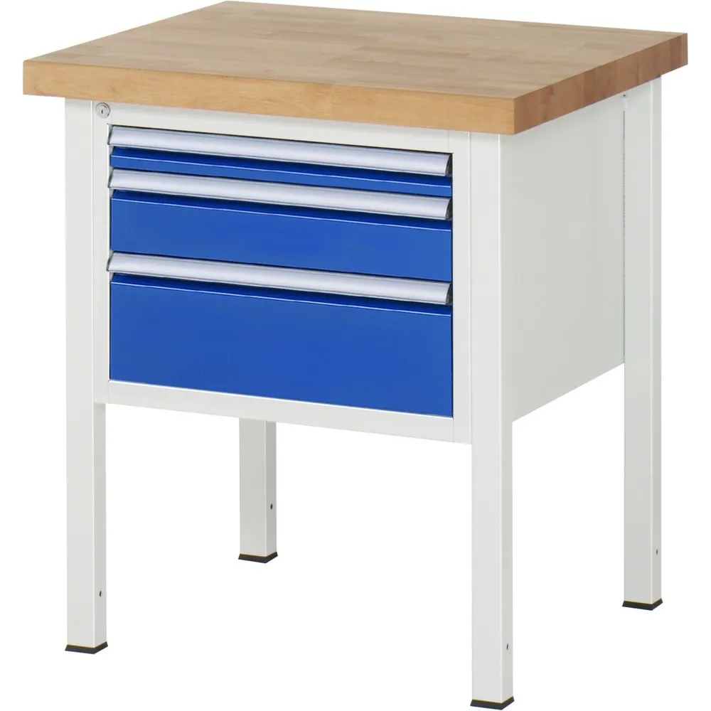 RAU Werkbank Serie 8000, HxBxT 840 x 750 x 700 mm, 3 x 100%-Auszug-Schubladen 1 x 60, 1 x 120, 1 x 180 mm, Schubladen-TK 100 kg