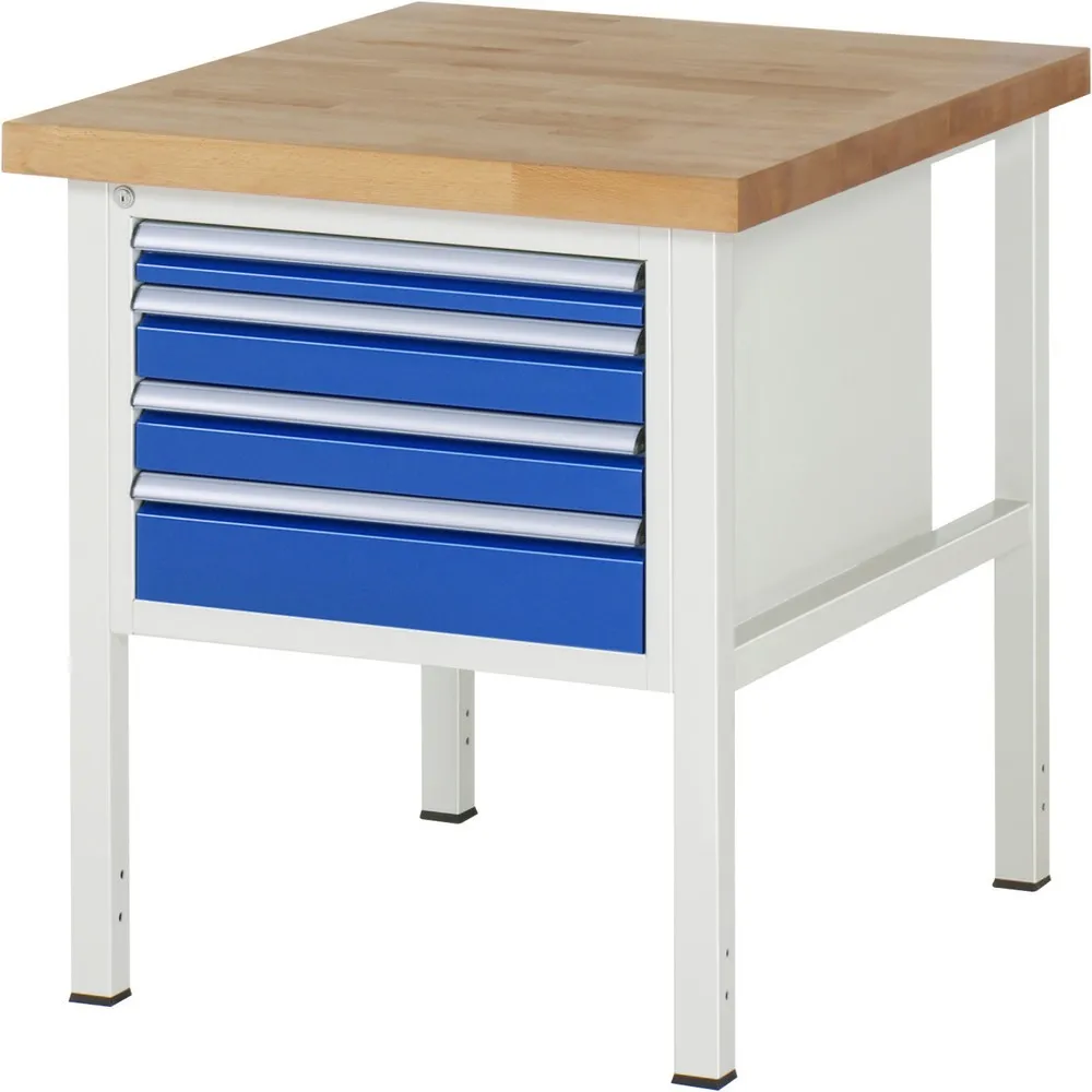 RAU Werkbank Serie 8000, HxBxT 840 x 750 x 900 mm, 4 x 100%-Auszug-Schubladen 1 x 60, 2 x 90, 1 x 120 mm, Schubladen-TK 100 kg