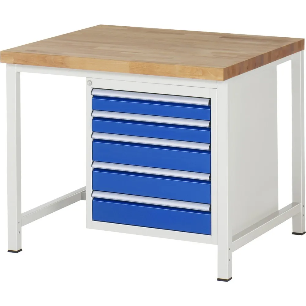 RAU Werkbank Serie 8000, HxBxT 840-1.040 x 1.000 x 900 mm, 5 x 90%-Auszug-Schubladen 2 x 90, 3 x 120 mm, Schubladen-TK 100 kg
