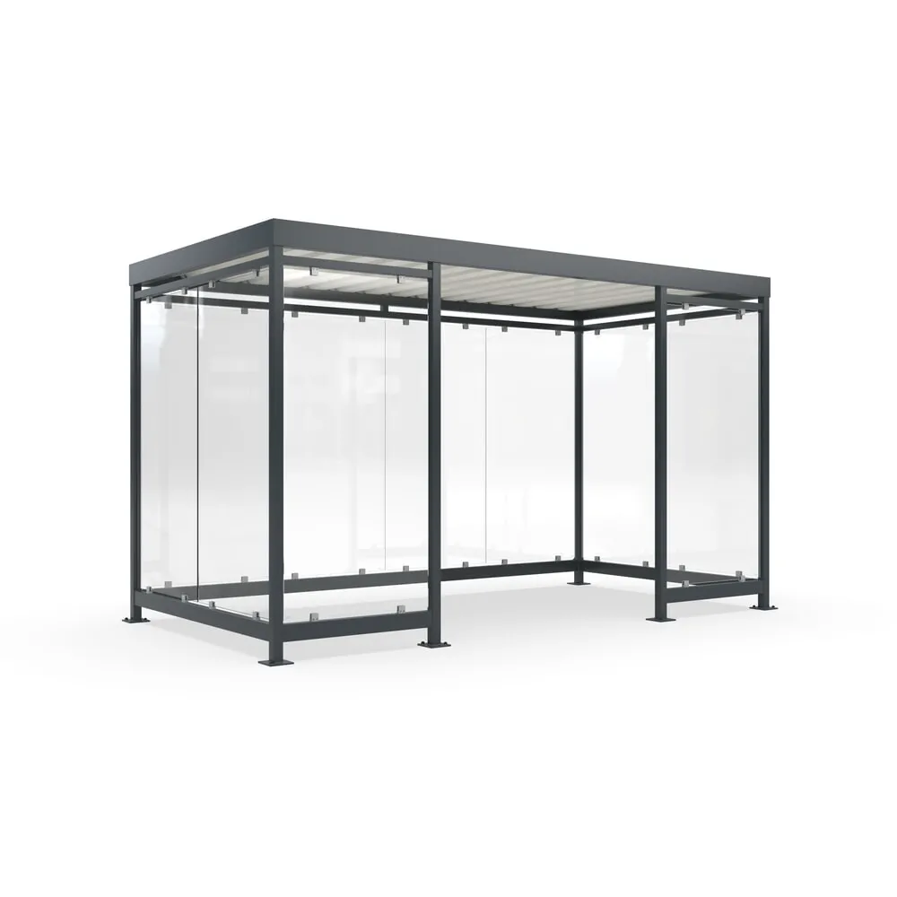 wsm® Raucherunterstand, fertig montiert, für 9-10 Personen, 10 Elemente, RAL 7016 anthrazitgrau - ohne Glasdekor