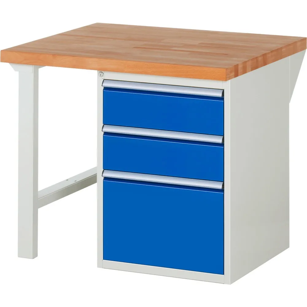 RAU Werkbank Serie 7000, 1 Container, HxBxT 890 x 1.000 x 900 mm, 3 x 90%-Auszug-Schubladen 2 x 180, 1 x 360 mm, Schubladen-TK 100 kg
