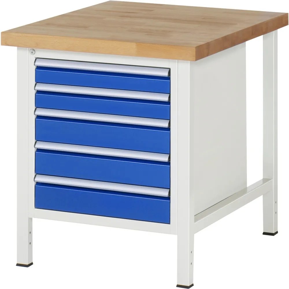 RAU Werkbank Serie 8000, HxBxT 840 x 750 x 900 mm, 5 x 90%-Auszug-Schubladen 2 x 90, 3 x 120 mm, Schubladen-TK 100 kg