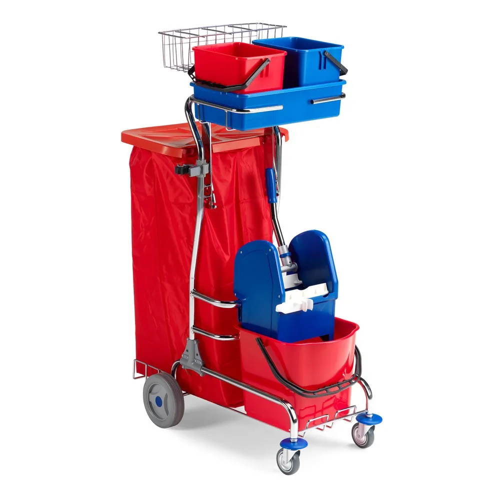 Reinigungswagen Universal III, verchromt, 1x 15 Liter mit Mopp-Presse + 2x 6 Liter