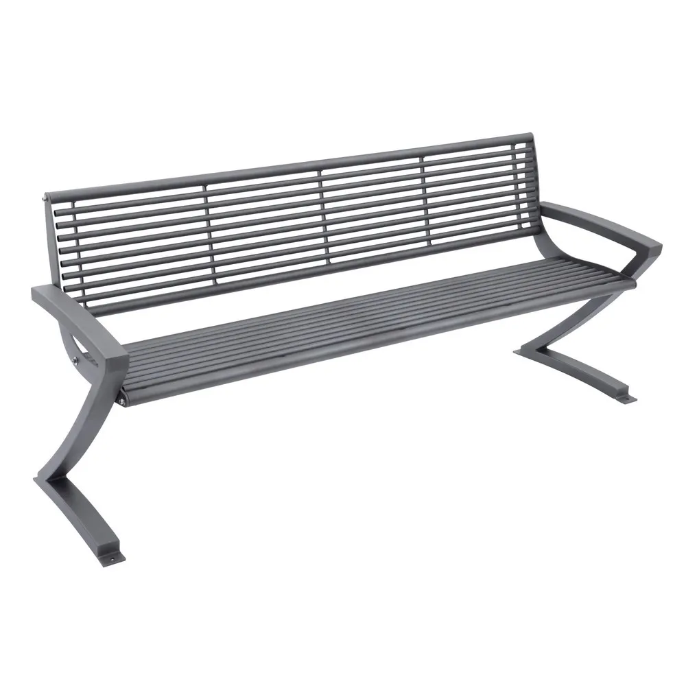 Sitzbank Zooro aus Stahl, verzinkt und pulverbeschichtet, tiefschwarz, kieselgrau
