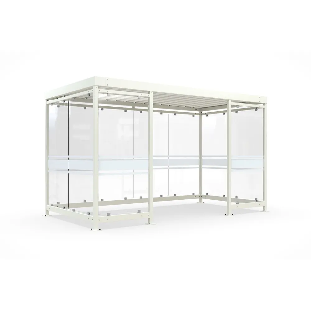 wsm® Raucherunterstand, Bausatz, für 9-10 Personen, 10 Elemente, RAL 9002 grauweiß - mit Glasdekor