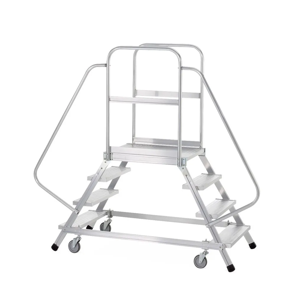 ZARGES Podesttreppe, fahrbar, 2-seitig begehbar, Standhöhe 0,96 m, Aluminium